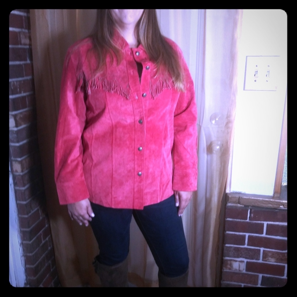 Suede leather, Chico's fringed jacket